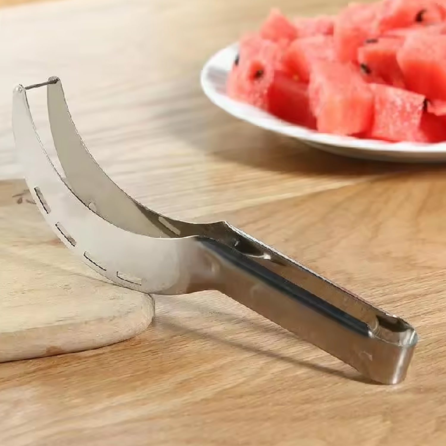3in1 Stainless Steel Watermelon Cantaloupe Slicer Knife, Corer Fruit, Vegetable Tools Kitchen (1 Pc) 3in1 Stainless Steel Watermelon Cantaloupe Slicer Knife, Corer Fruit, Vegetable Tools Kitchen (1 Pc)